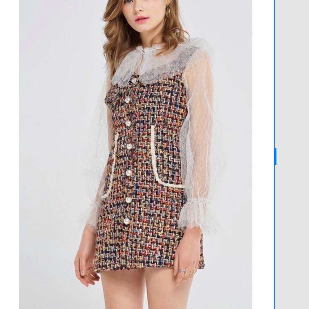 Storets Thera Tweed mini dress with corsage